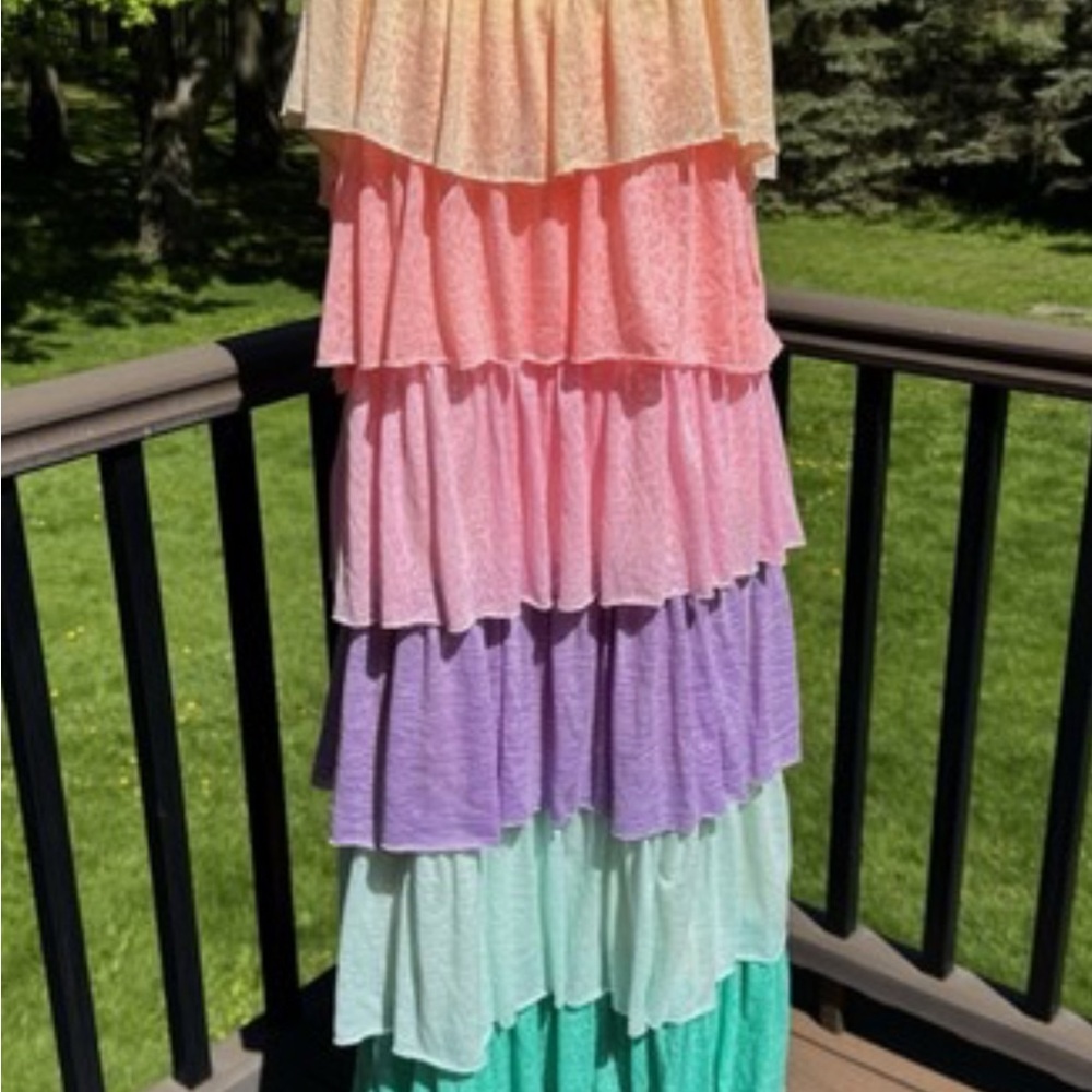 Pitusa Yellow Orange Ruffled Tiered Sundress Maxi